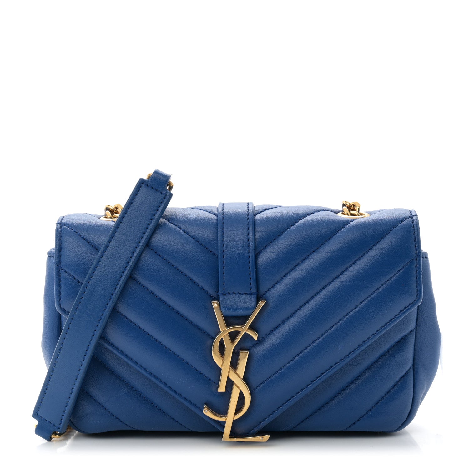 Saint Laurent Sheepskin Matelasse Chevron Monogram Classic Baby Chain Bag Blue Majorelle 1 of 11