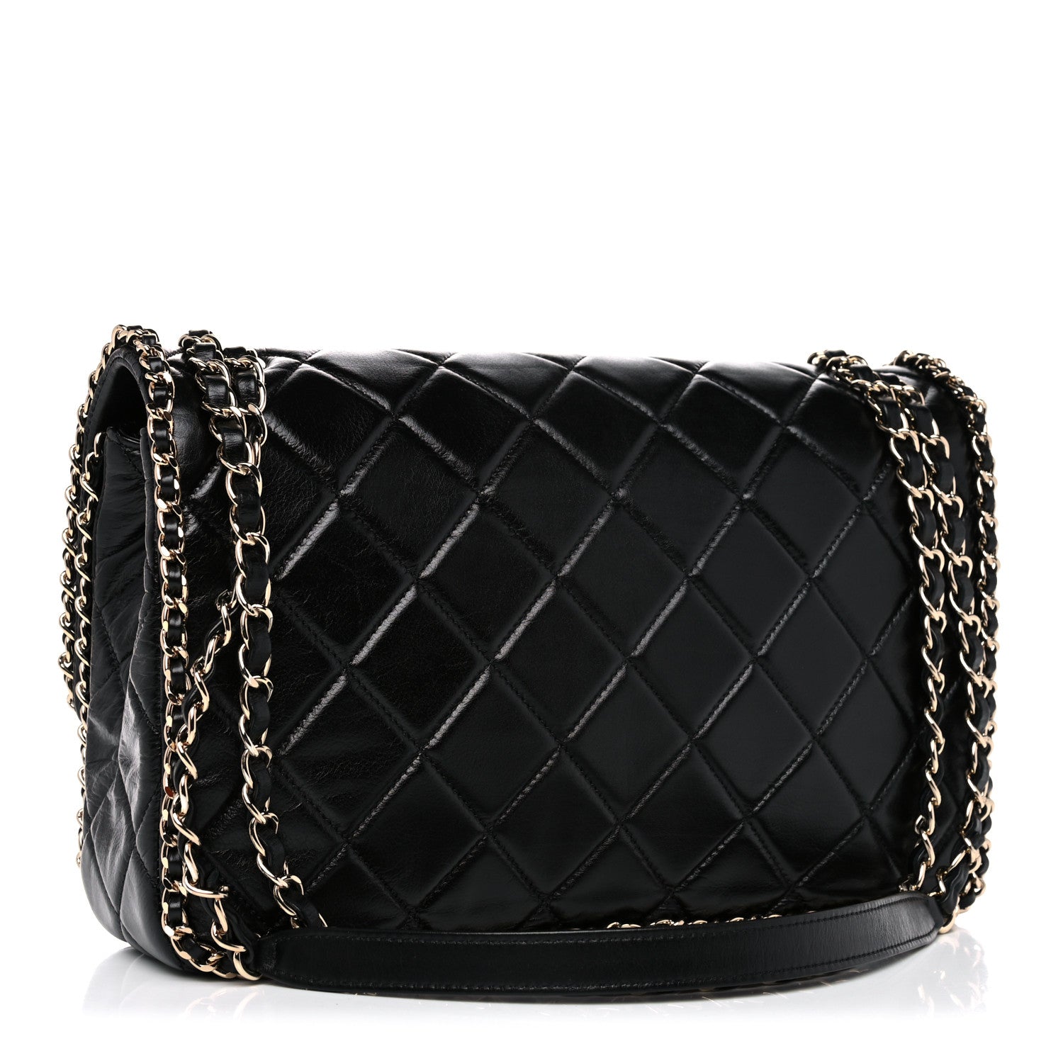Chanel Crumpled Calfskin Quilted Large Chain All Over Flap Bag Black 3 of 12