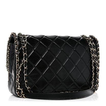 Chanel Crumpled Calfskin Quilted Large Chain All Over Flap Bag Black 3 of 12