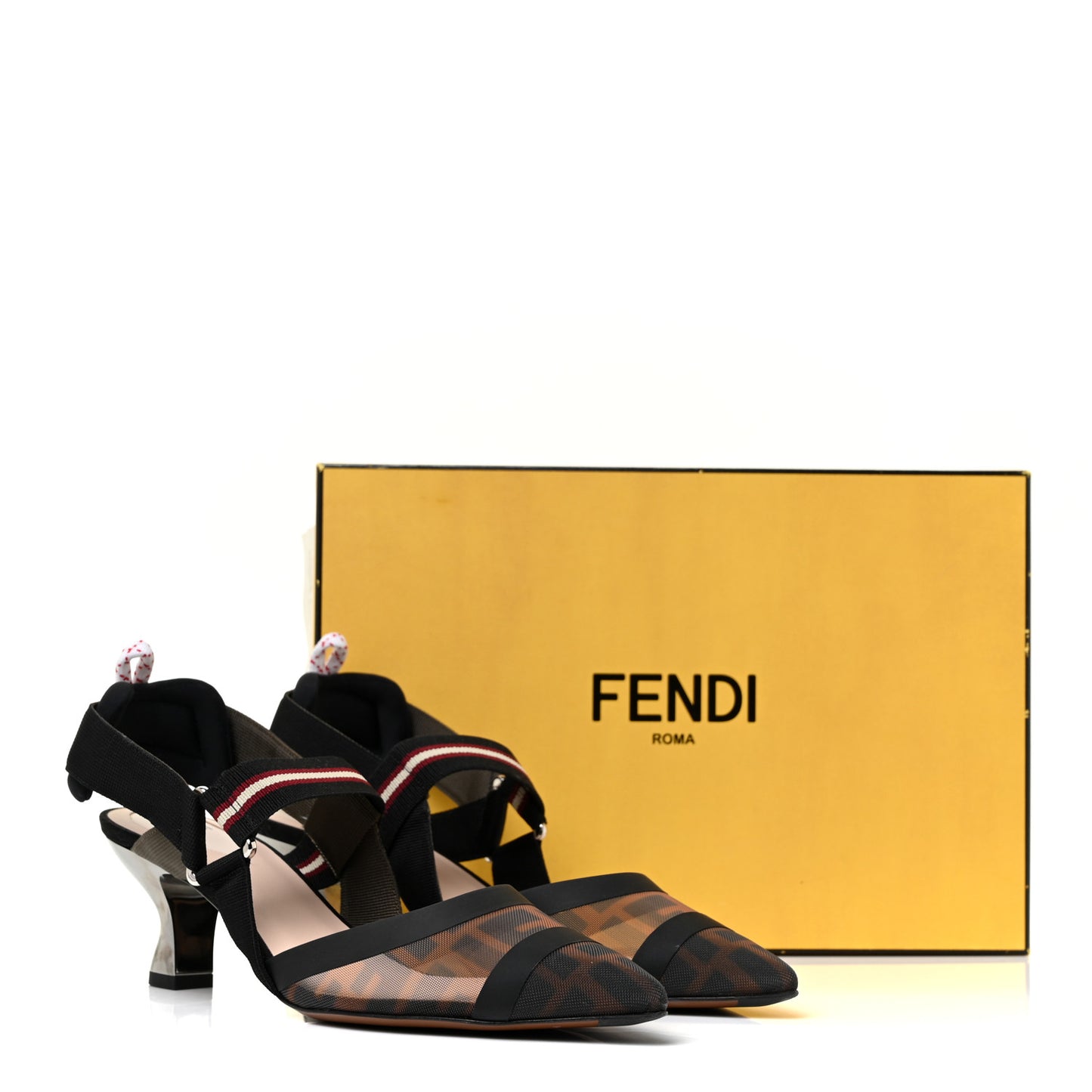 Technical Mesh FF Colibri 55mm Slingback Pumps 39 Tobacco Moro Bordeaux Black Militare