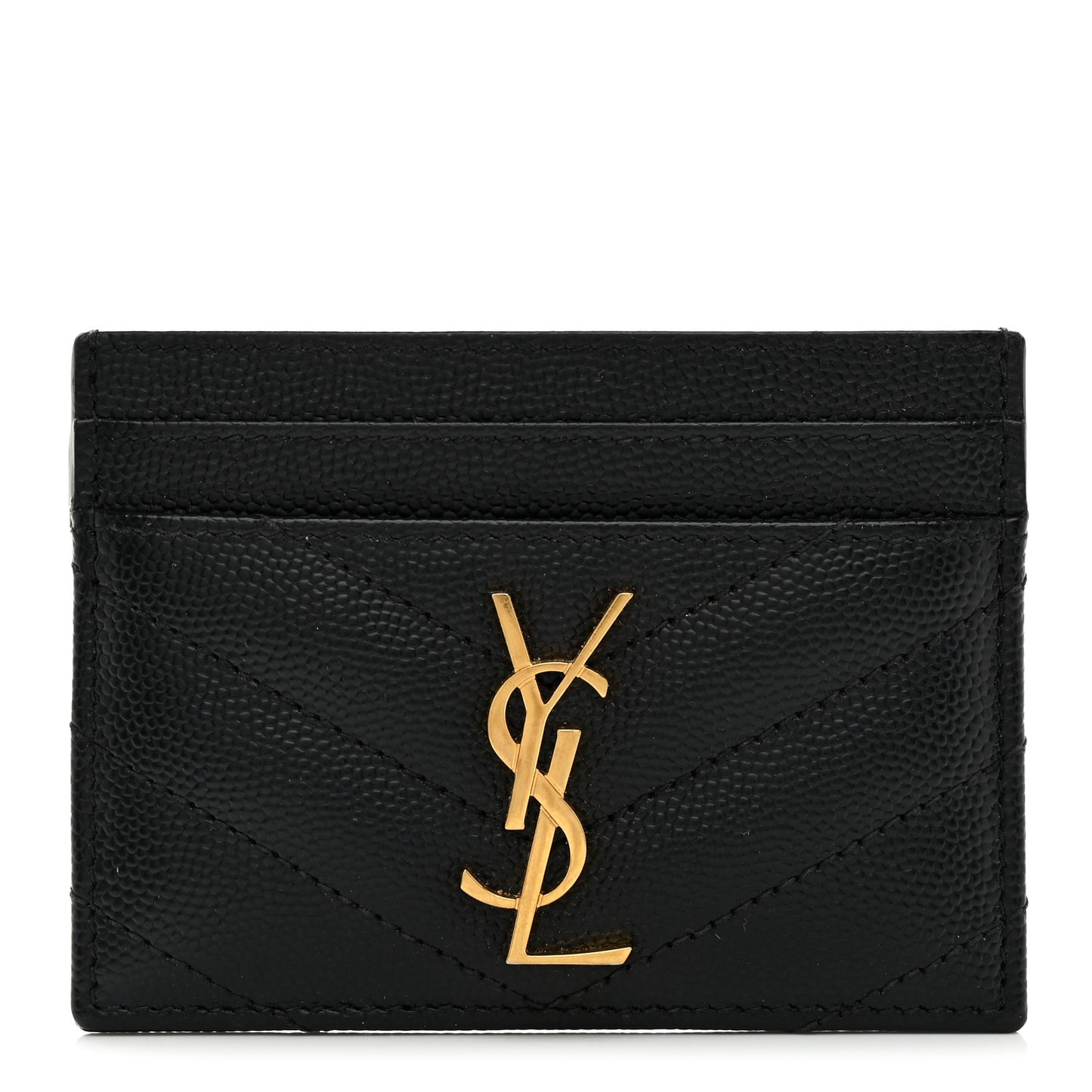 Grain De Poudre Matelasse Chevron Monogram Credit Card Case Black