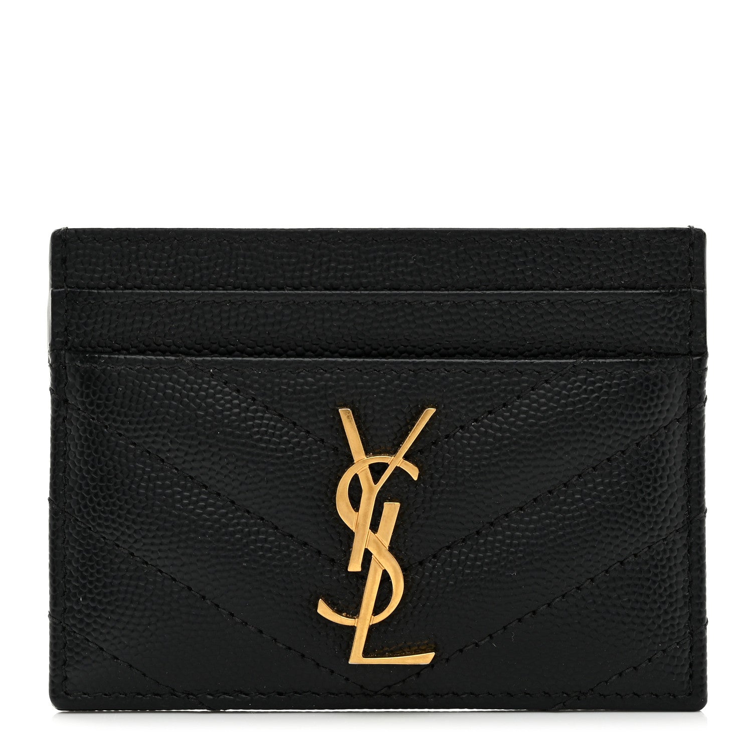 Saint Laurent Grain De Poudre Matelasse Chevron Monogram Credit Card Case Black 1 of 8