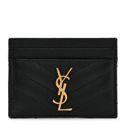 Saint Laurent Grain De Poudre Matelasse Chevron Monogram Credit Card Case Black 1 of 8