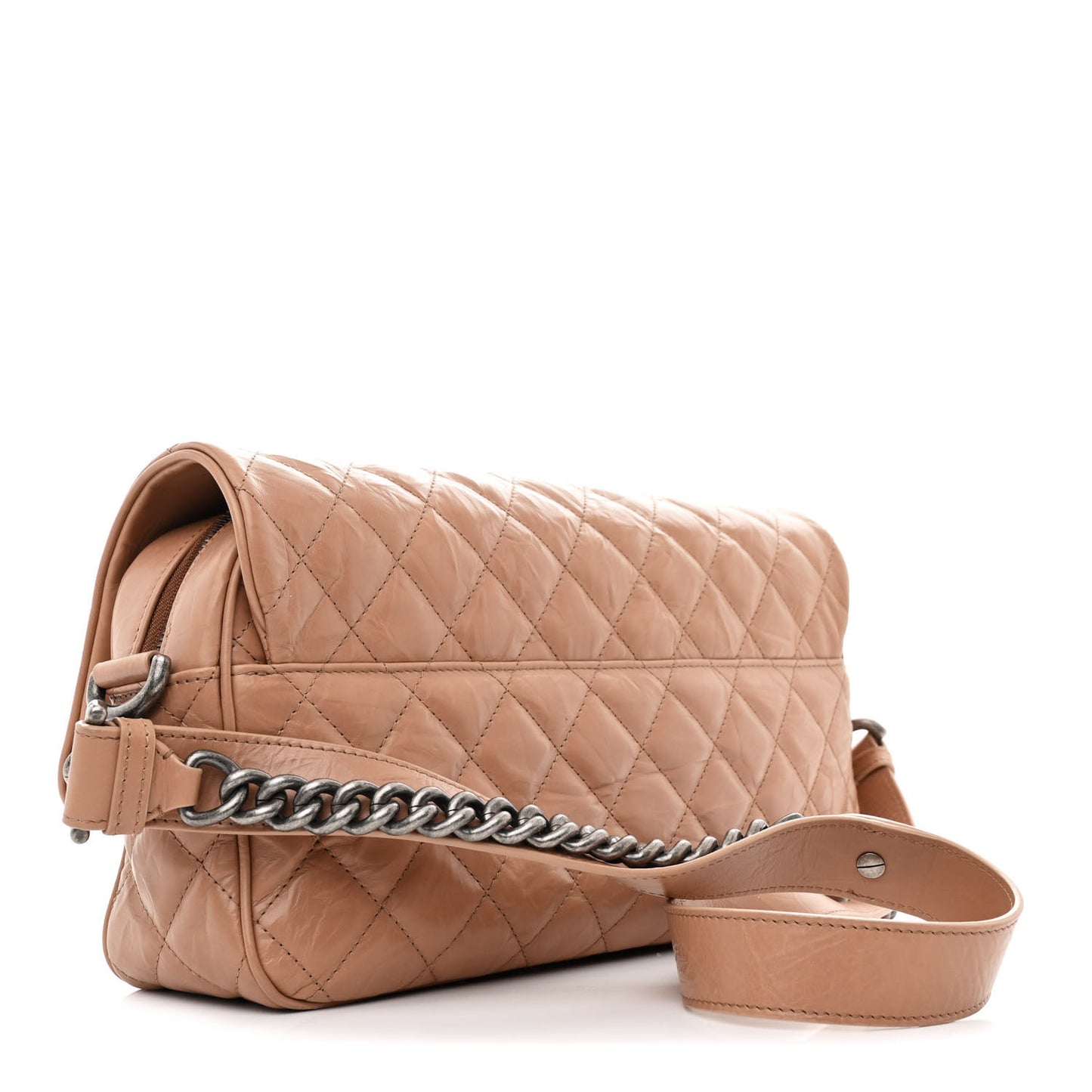 Aged Calfskin Quilted Medium Chain Detail Flap Light Brown