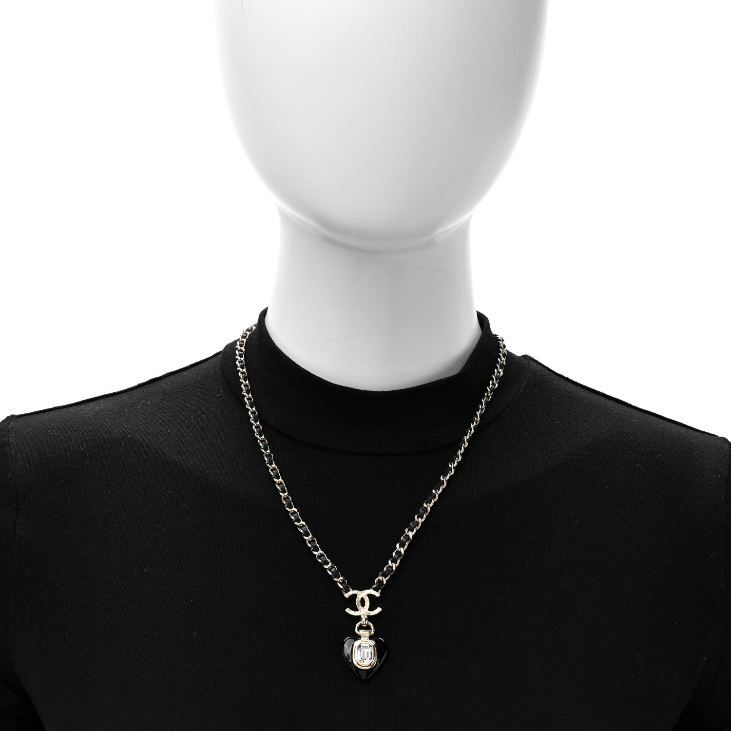 Chanel Lambskin Crystal Pearl CC Heart Drop Necklace Gold Black 3 of 5