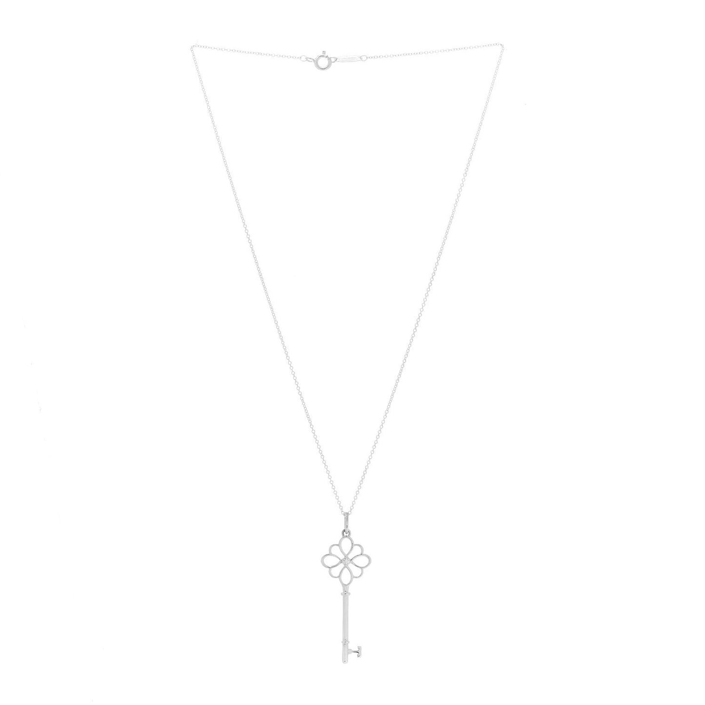 Sterling Silver Diamond Knot Key Pendant Necklace