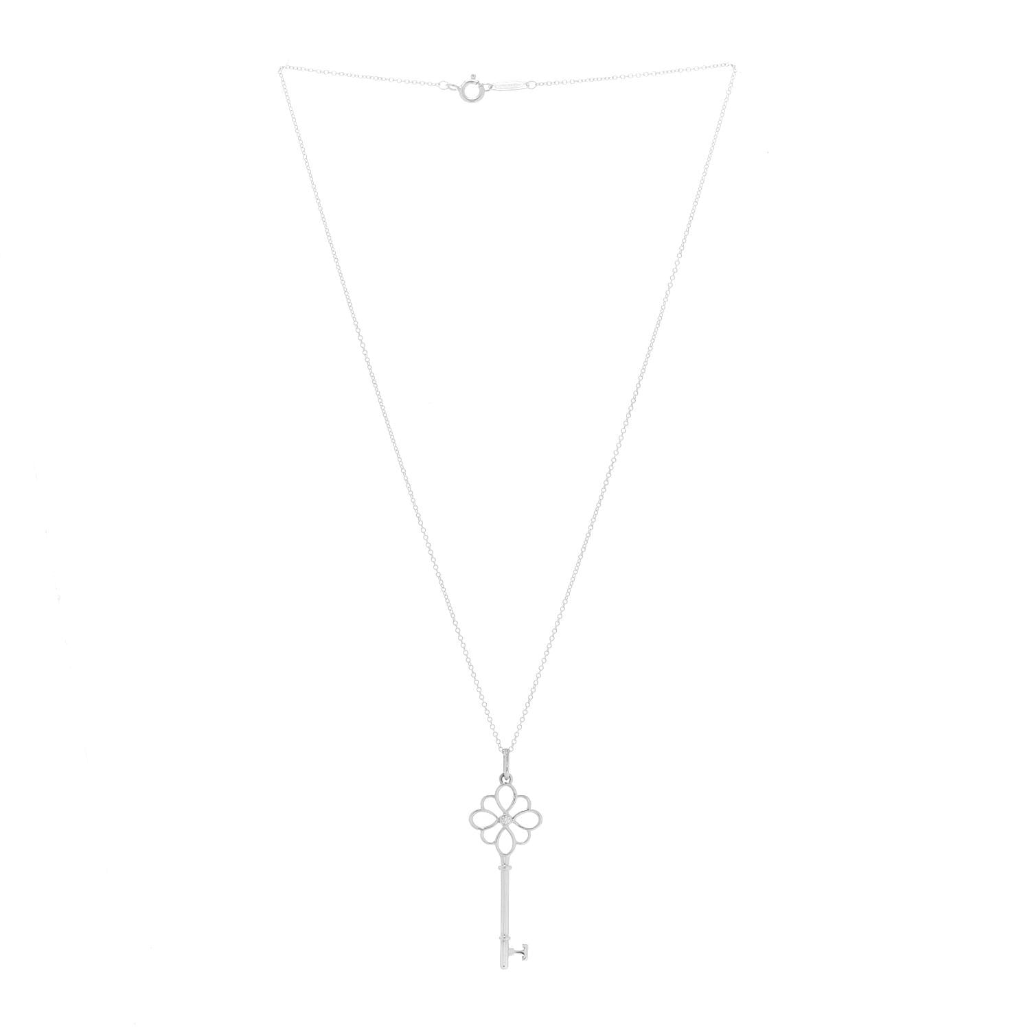 Tiffany Sterling Silver Diamond Knot Key Pendant Necklace 3 of 7