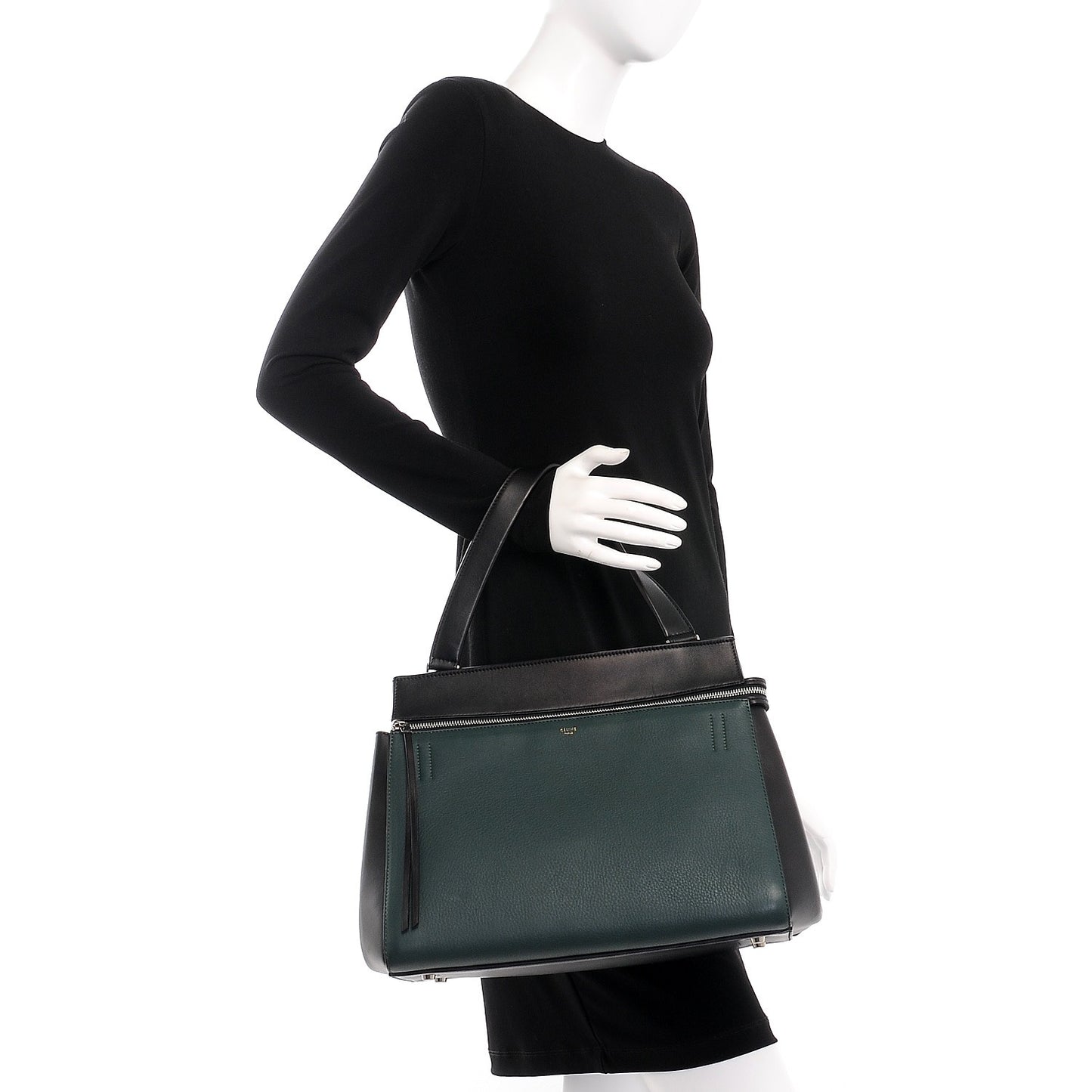 Supple Calfskin Medium Bi-Color Edge Shoulder Bag Emerald