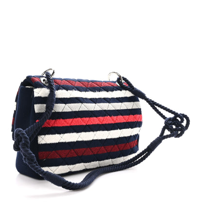 Chanel Jersey Felt Quilted Flap Burgundy White Blue 3 of 10