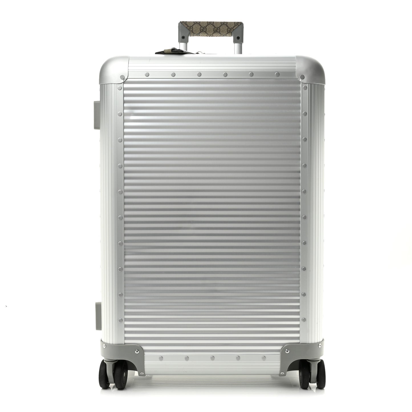 GG Supreme Monogram Aluminium Porter Medium Trolley Suitcase Silver