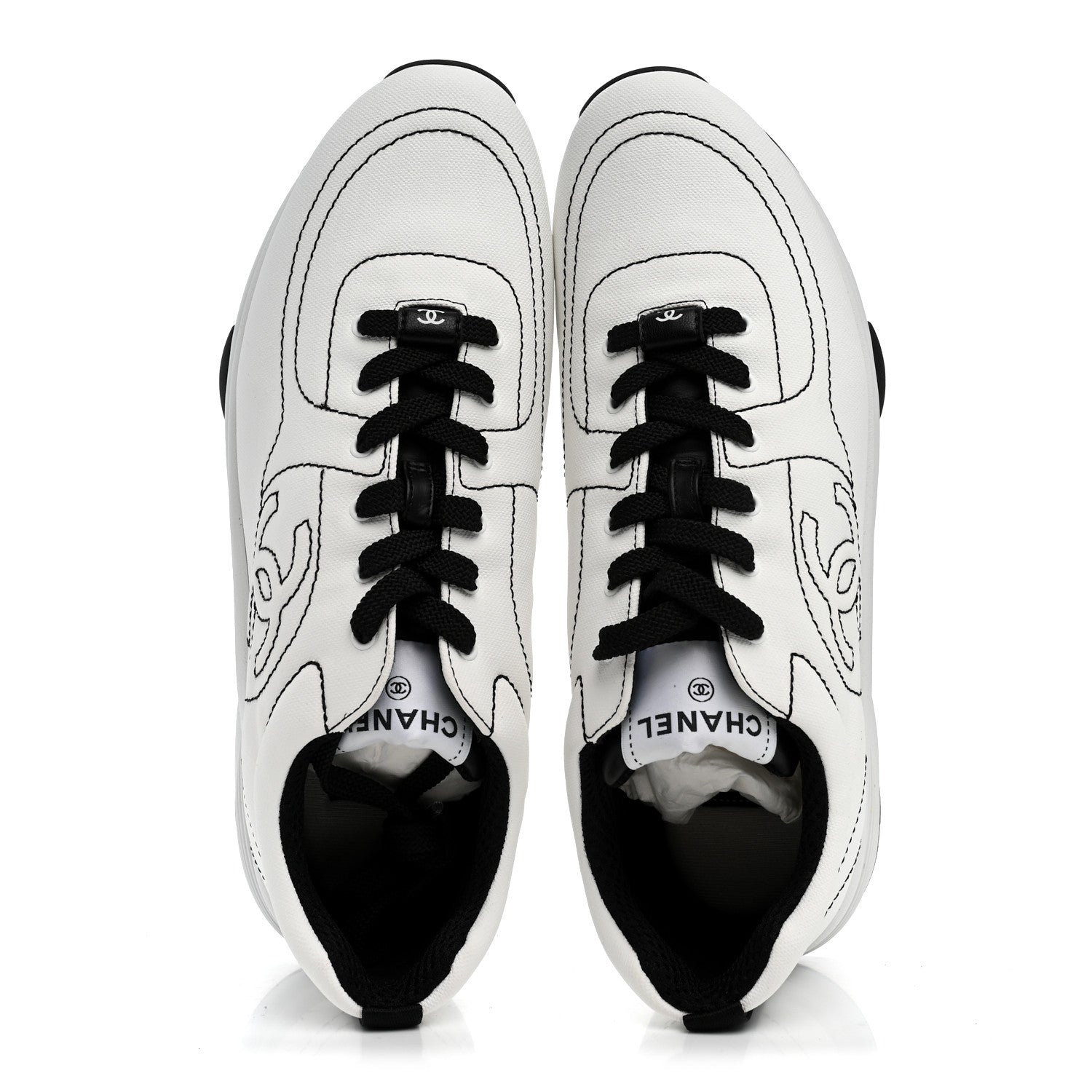 Chanel Cotton Womens CC Sneakers 41 White Black 2 of 9