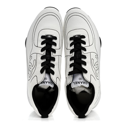 Chanel Cotton Womens CC Sneakers 41 White Black 2 of 9