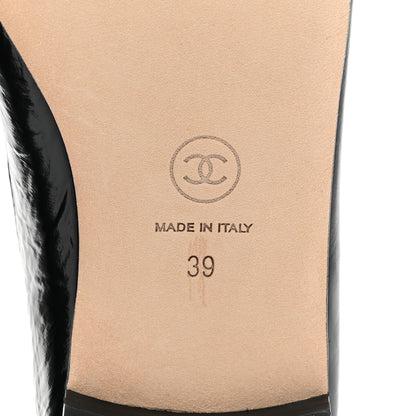 Chanel Lambskin Patent Calfskin Cap Toe Ankle Chain Ballerina Flats 39 Black 6 of 9