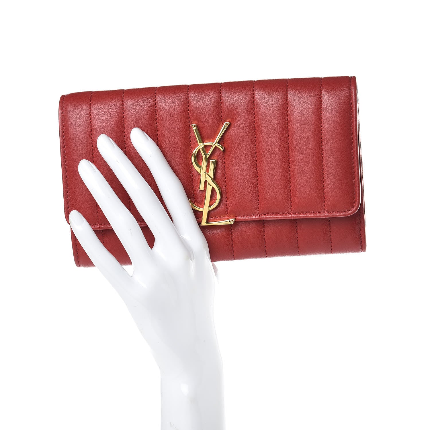Saint Laurent Lambskin Matelasse Monogram Large Vicky Continental Wallet Rouge Eros 2 of 6