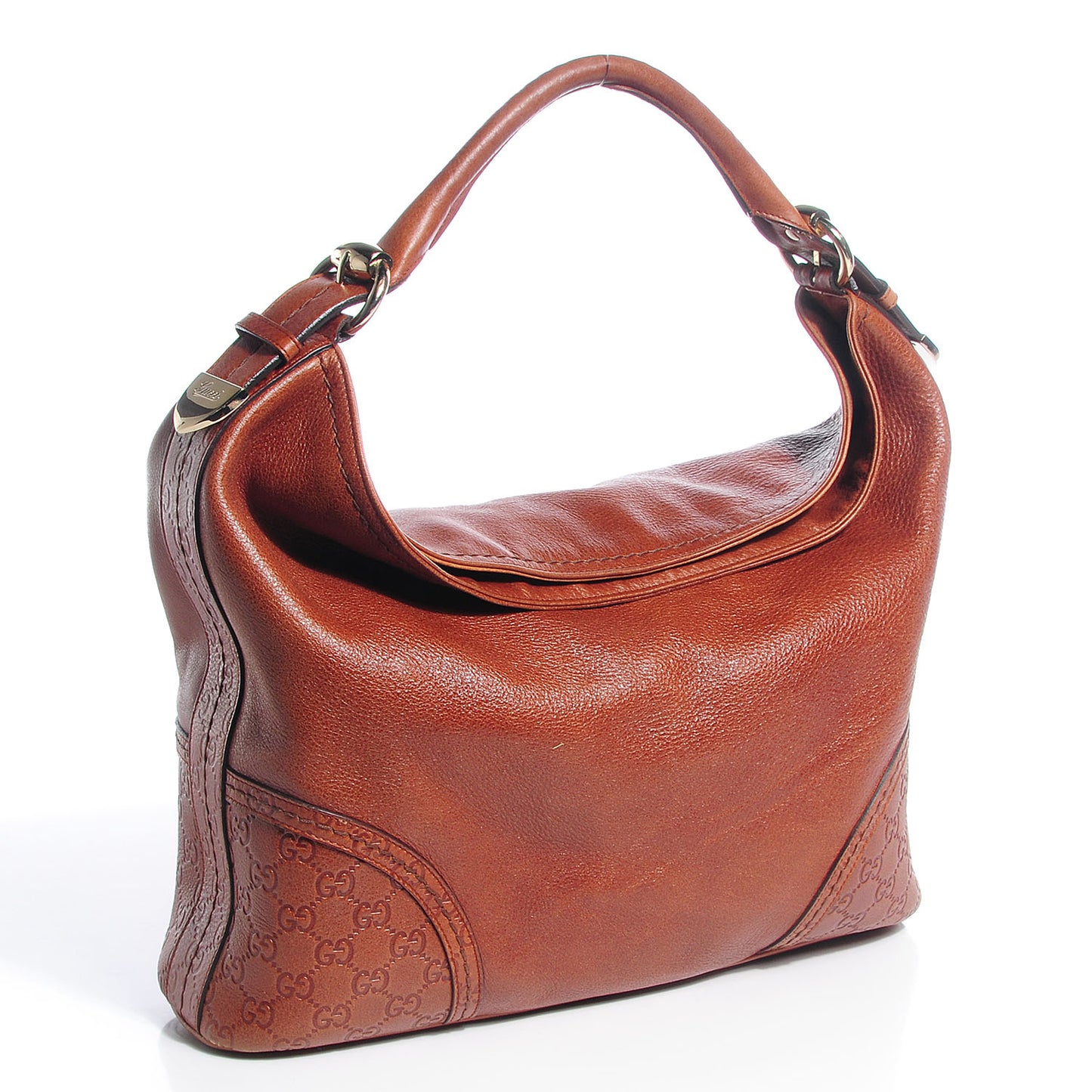 Leather Guccissima Trim Large Signoria Hobo Brown