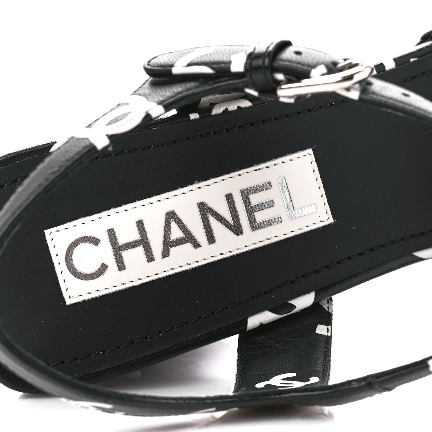 Printed Lambskin CC Platform Sandals 41 Black White