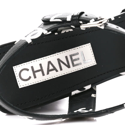 Chanel Printed Lambskin CC Platform Sandals 41 Black White 7 of 9