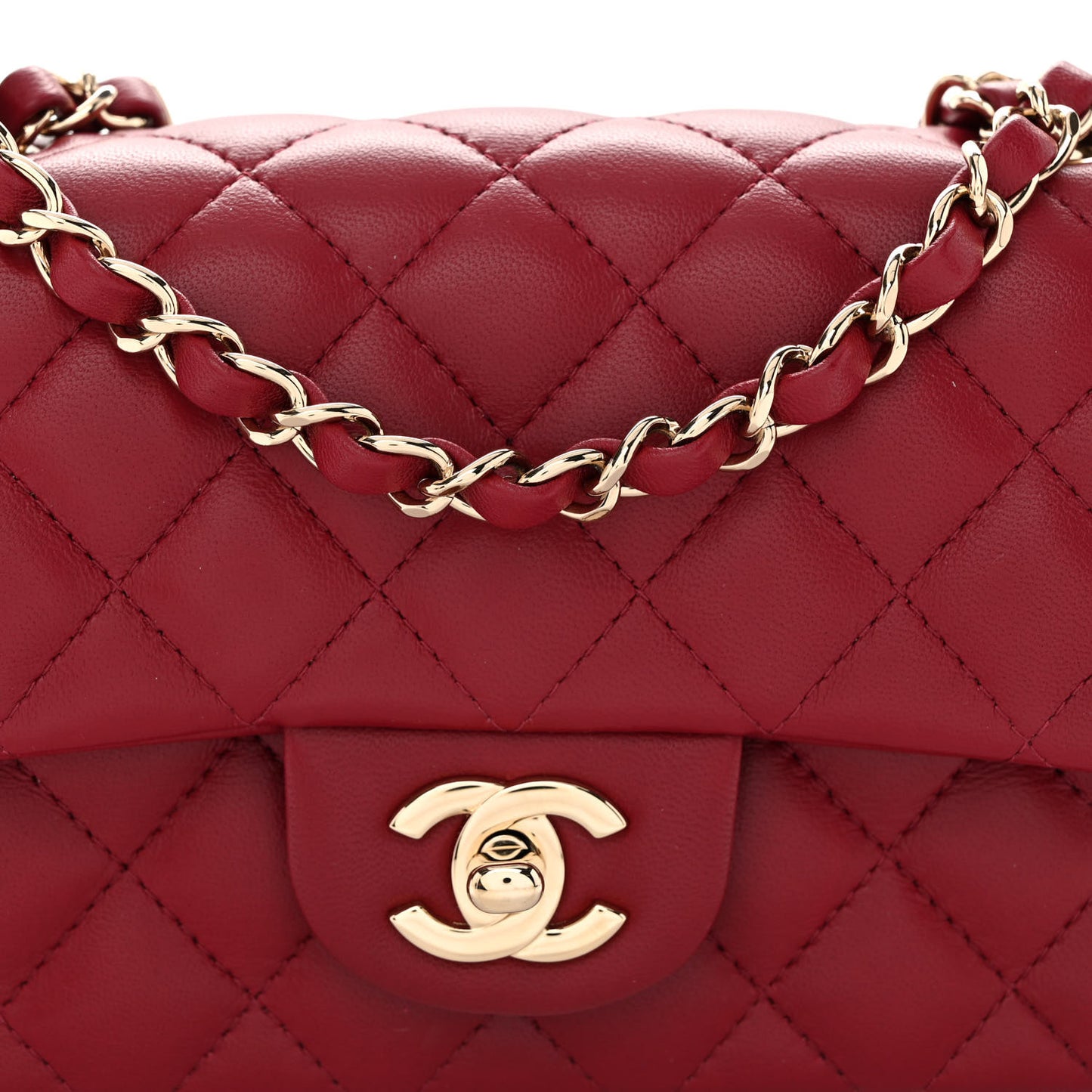 Lambskin Quilted Mini Rectangular Flap Burgundy