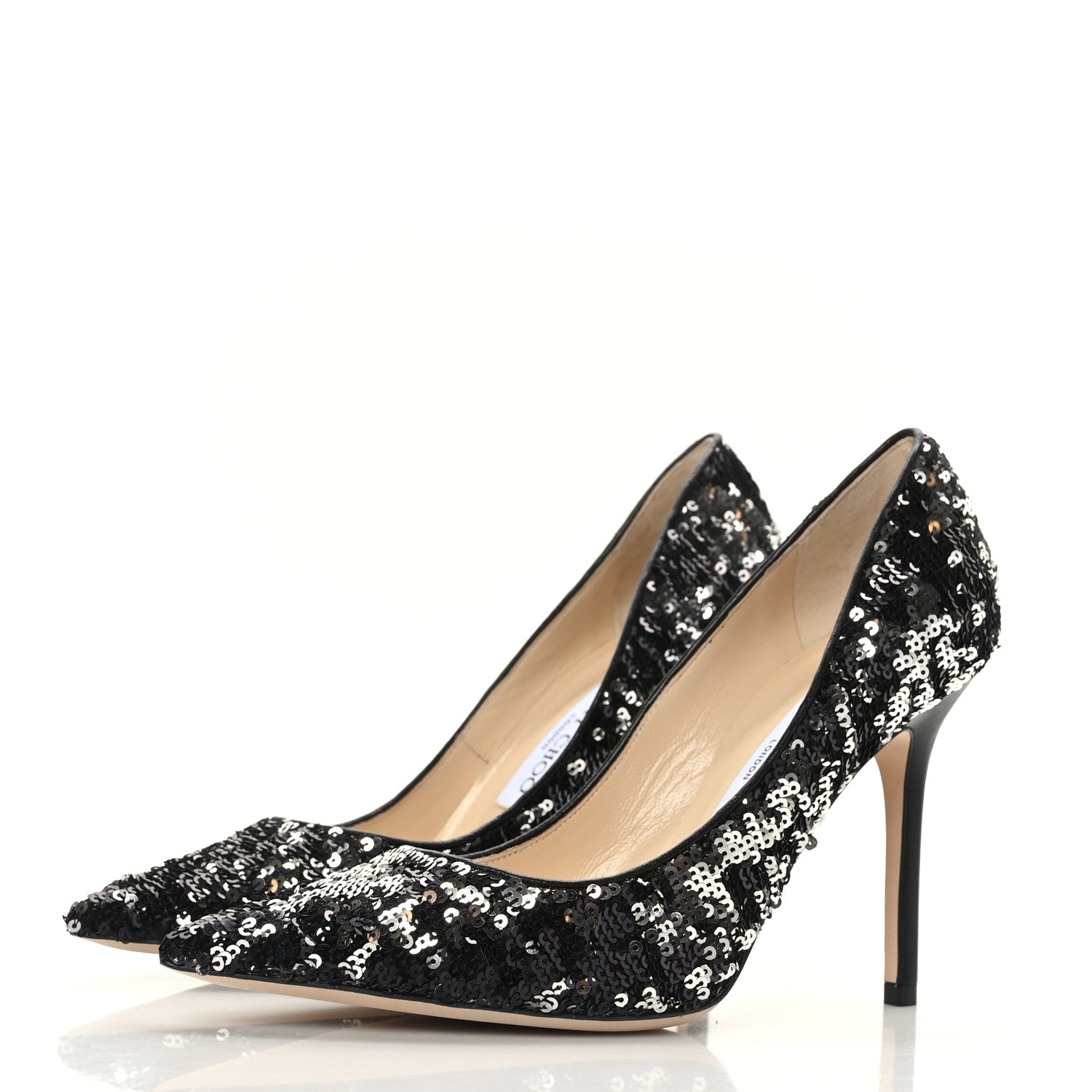Jimmy Choo Double Face Sequins Abel 100 Pumps 36.5 Black Silver 3 of 7