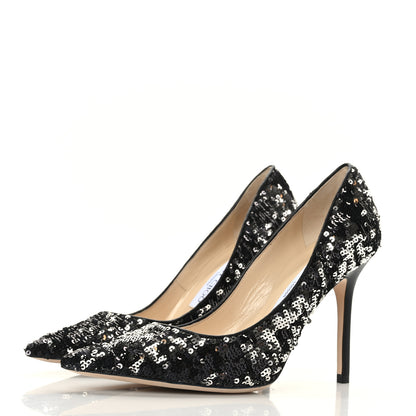 Jimmy Choo Double Face Sequins Abel 100 Pumps 36.5 Black Silver 3 of 7