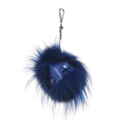 Fendi Fox Fur Vitello Century Monster Bag Bug Cube Charm Neon Blue 1 of 4