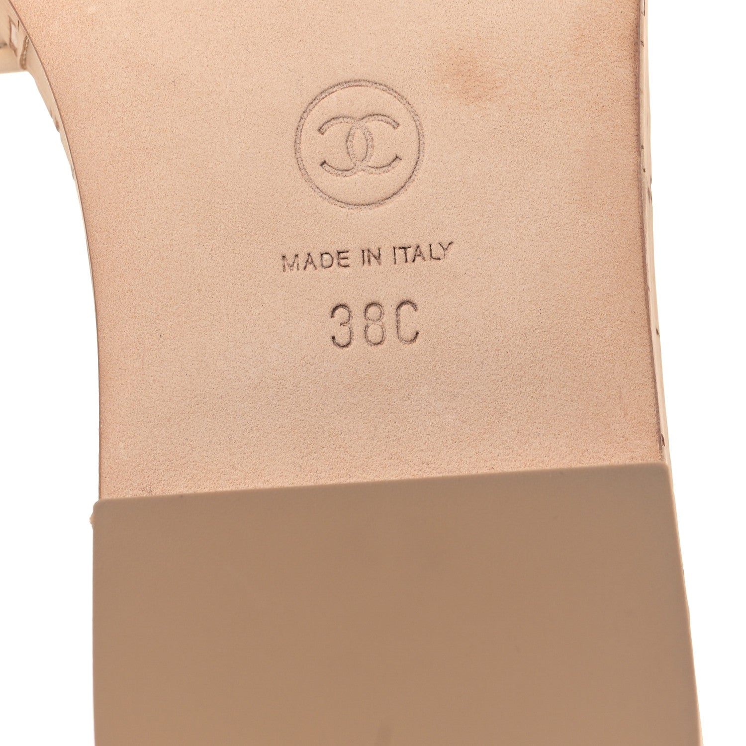 Chanel Calfskin Cork Logo Mule Sandal 38 Beige Black 6 of 8
