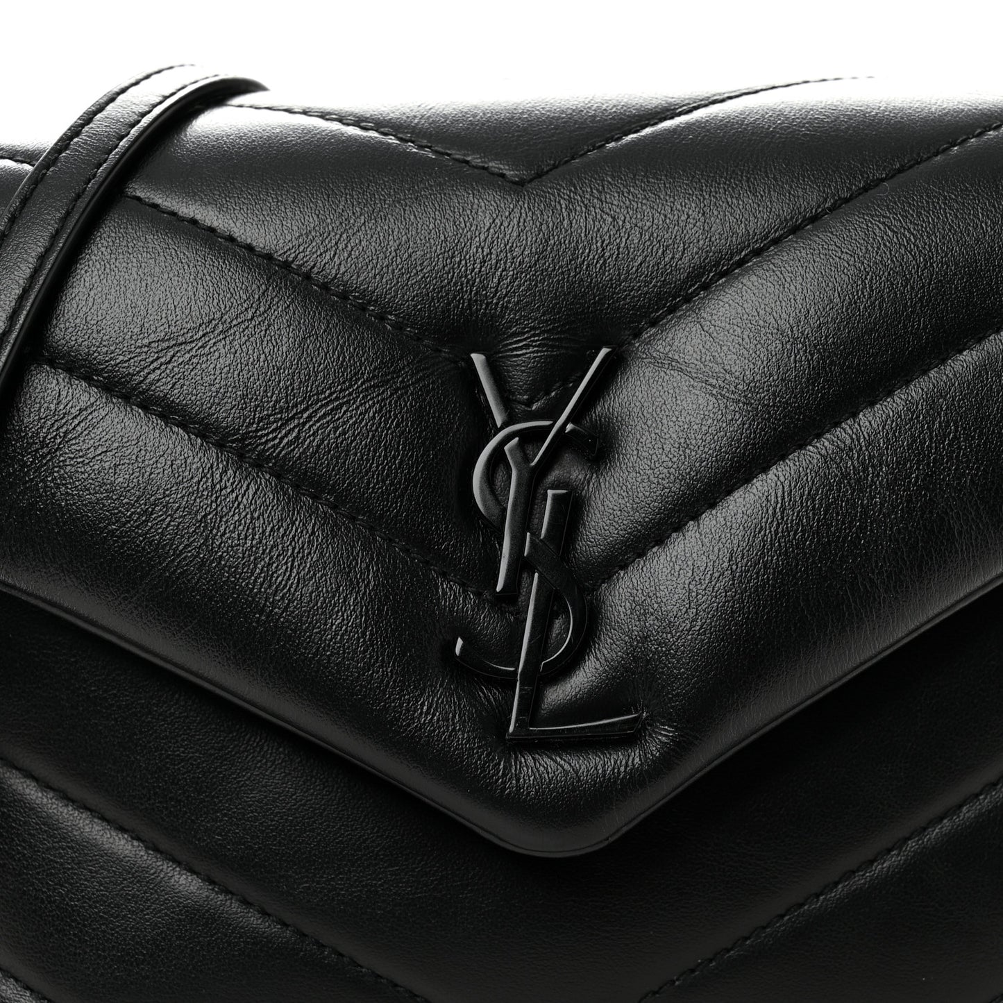Calfskin Y Quilted Monogram Monochrome Toy Loulou Crossbody Bag Black