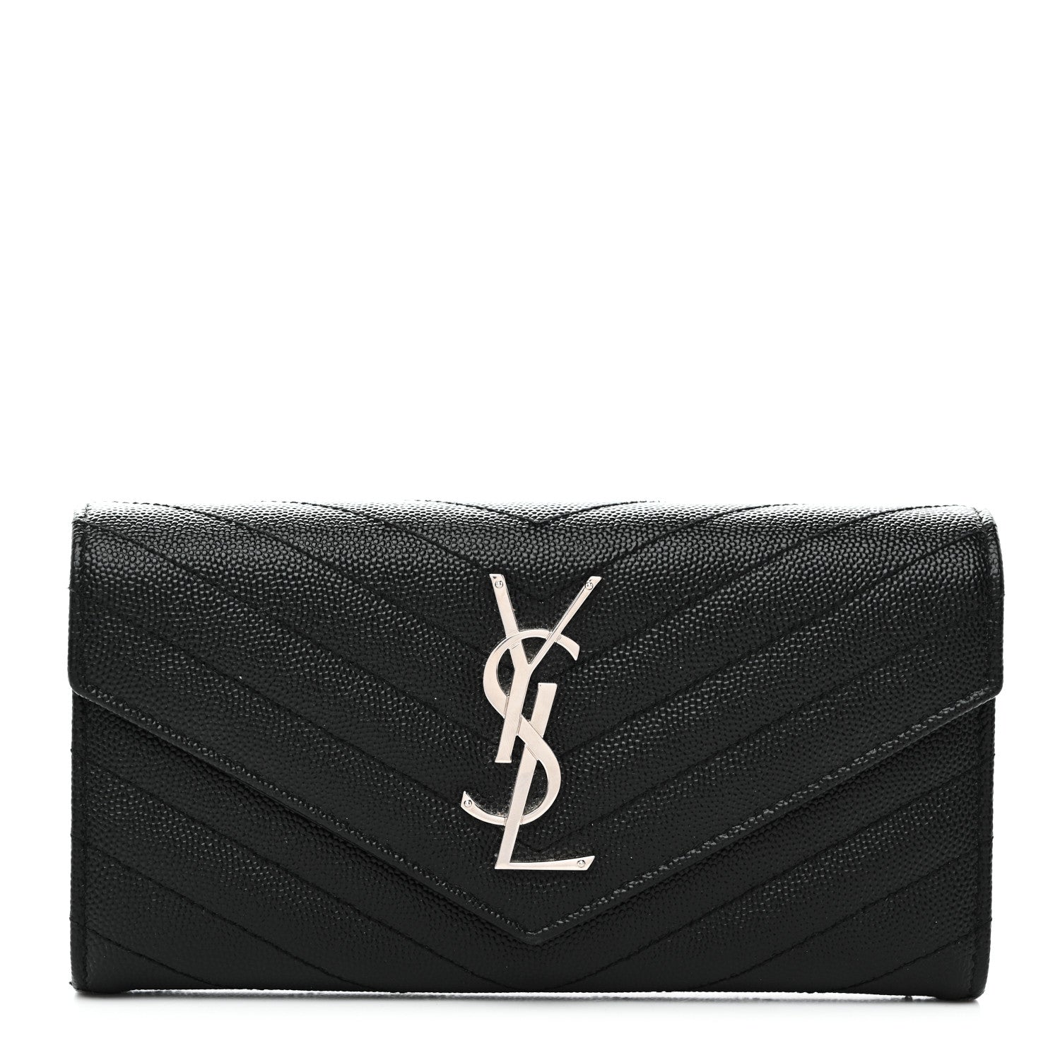 Saint Laurent Grain De Poudre Matelasse Chevron Monogram Flap Wallet Black 1 of 7