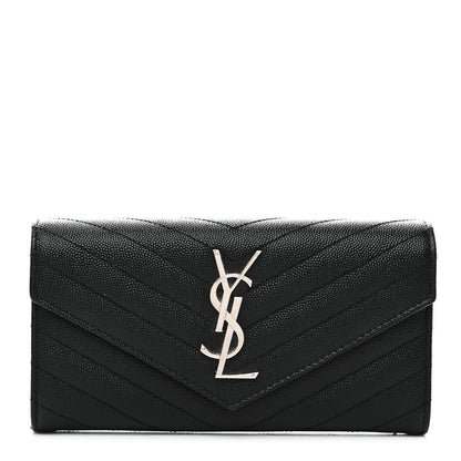 Saint Laurent Grain De Poudre Matelasse Chevron Monogram Flap Wallet Black 1 of 7