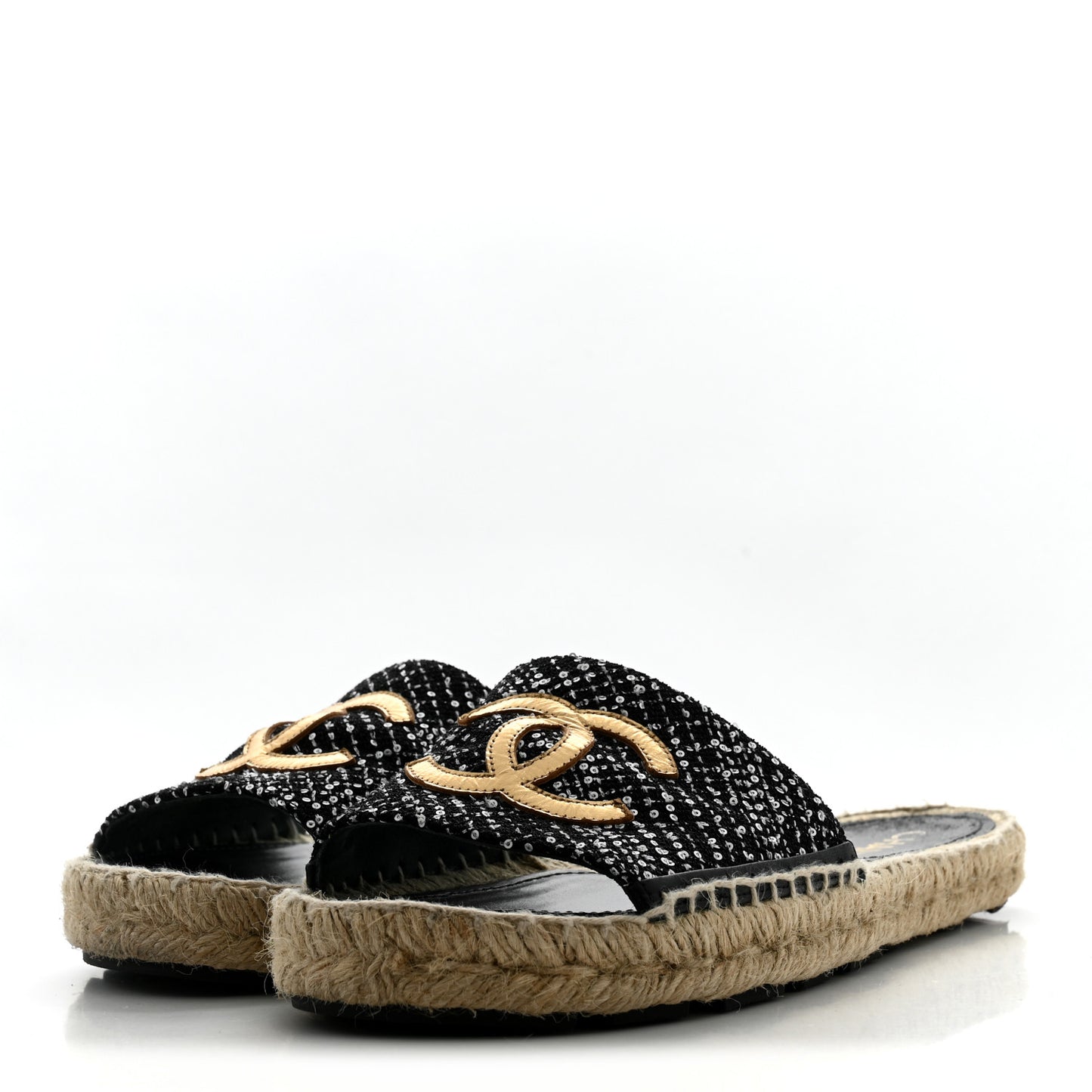Wool Laminated Lambskin CC Slide Sandals 39 Black Gold