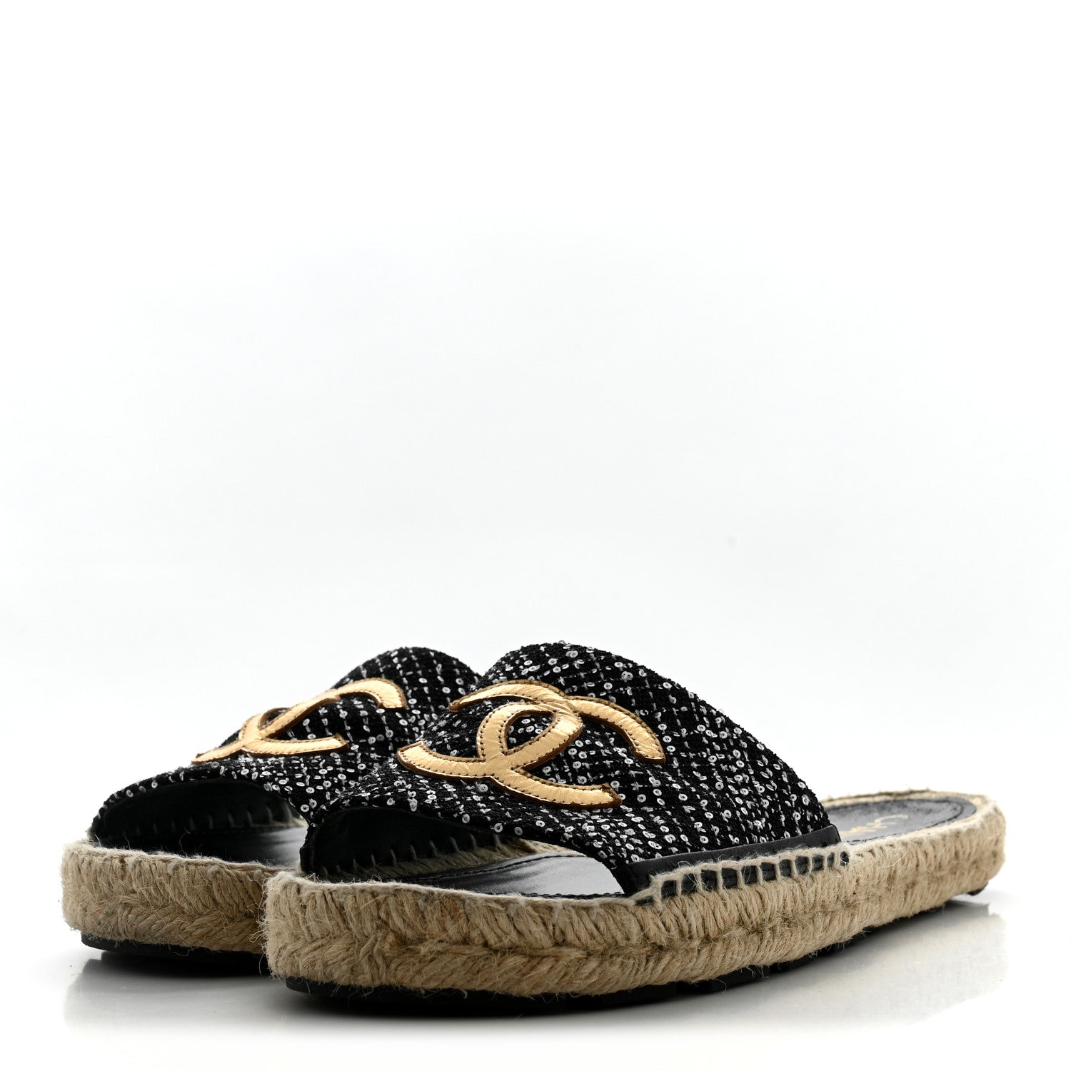 Chanel Wool Laminated Lambskin CC Slide Sandals 39 Black Gold 4 of 10