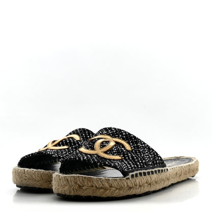 Chanel Wool Laminated Lambskin CC Slide Sandals 39 Black Gold 4 of 10