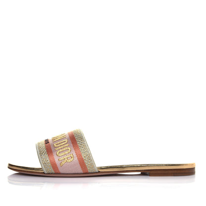 Christian Dior Canvas Lurex Embroidered Dway Flat Slide Sandals 38 Platinum 1 of 16