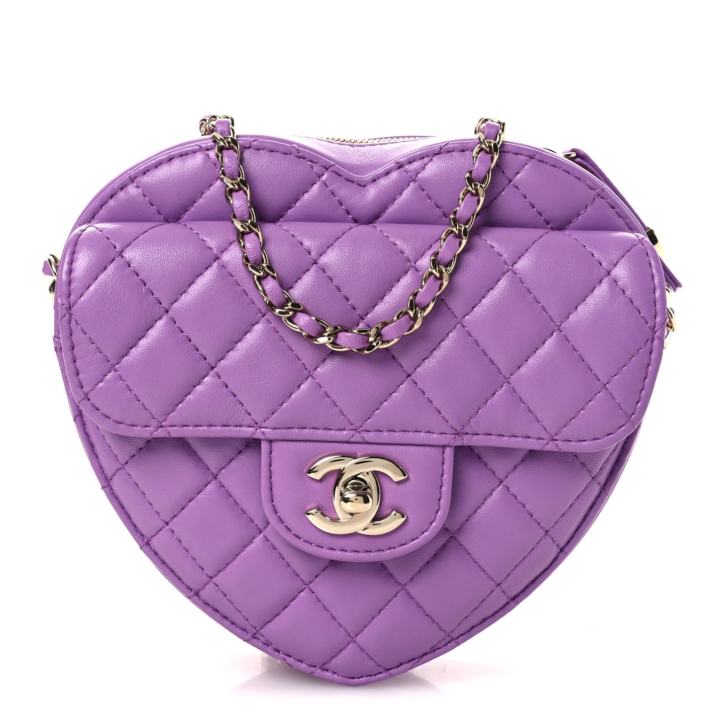 Lambskin Quilted CC In Love Heart Bag Purple