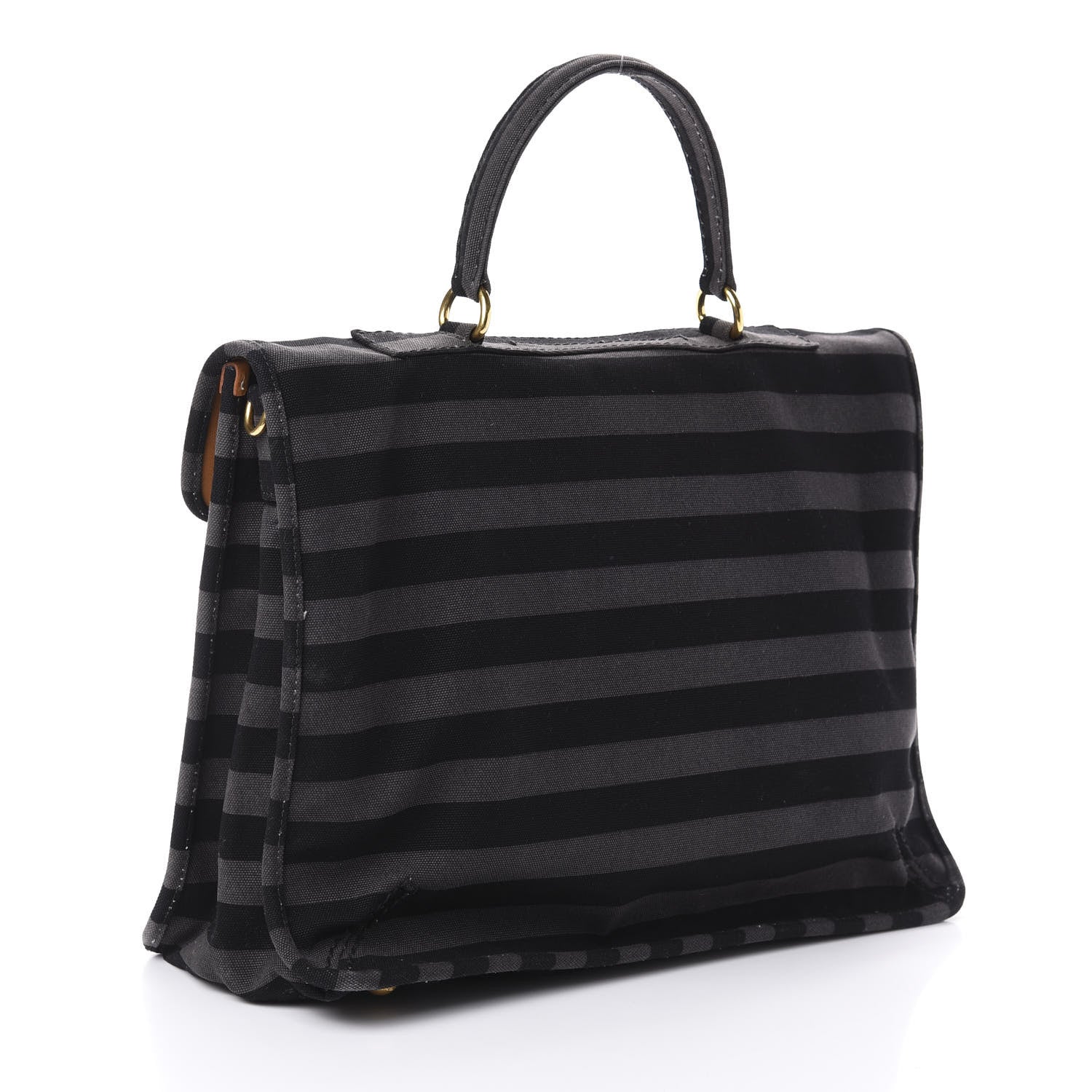 Prada Canvas Canapa Righe Striped Top Handle Satchel Gendarme 3 of 9