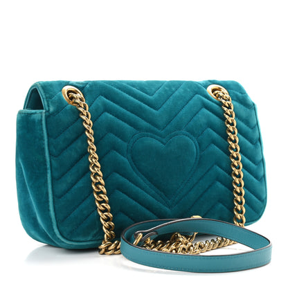 Gucci Velvet Matelasse Small GG Marmont Shoulder Bag Pavone Cyan 5 of 15