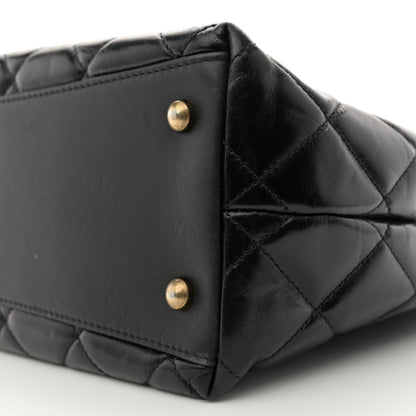 Chanel Glazed Calfskin Quilted Gold Bar Tote Black 10 of 11