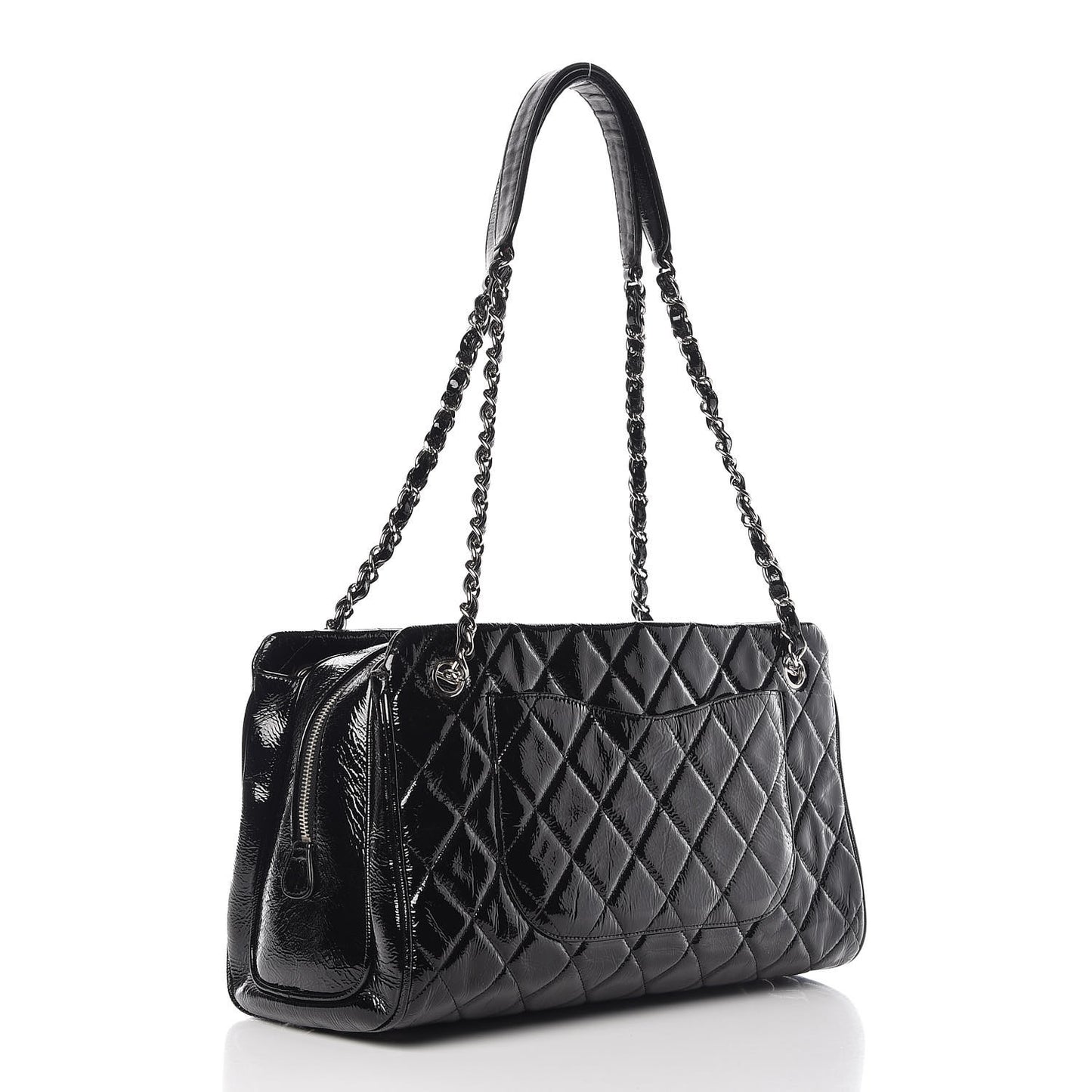 Patent Quilted Tote Black
