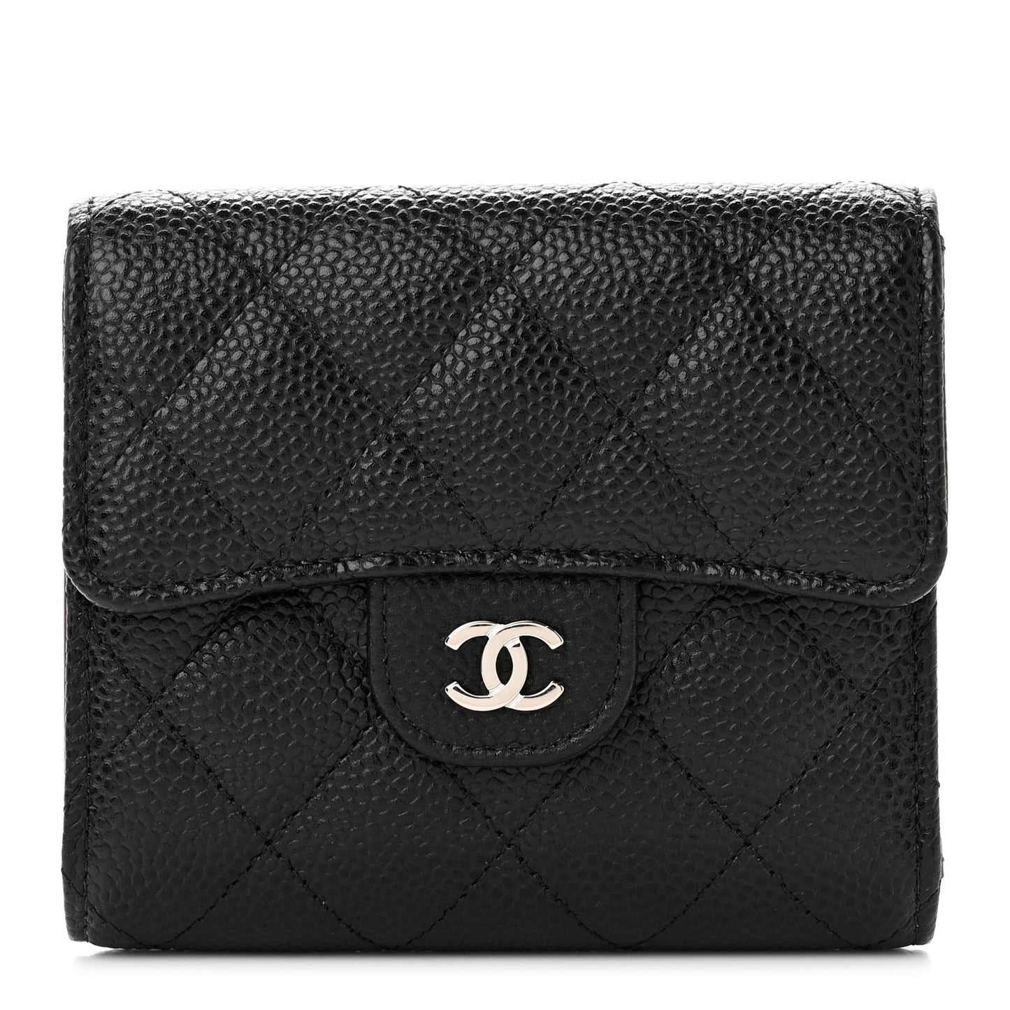 Caviar Quilted Compact Flap Wallet Black