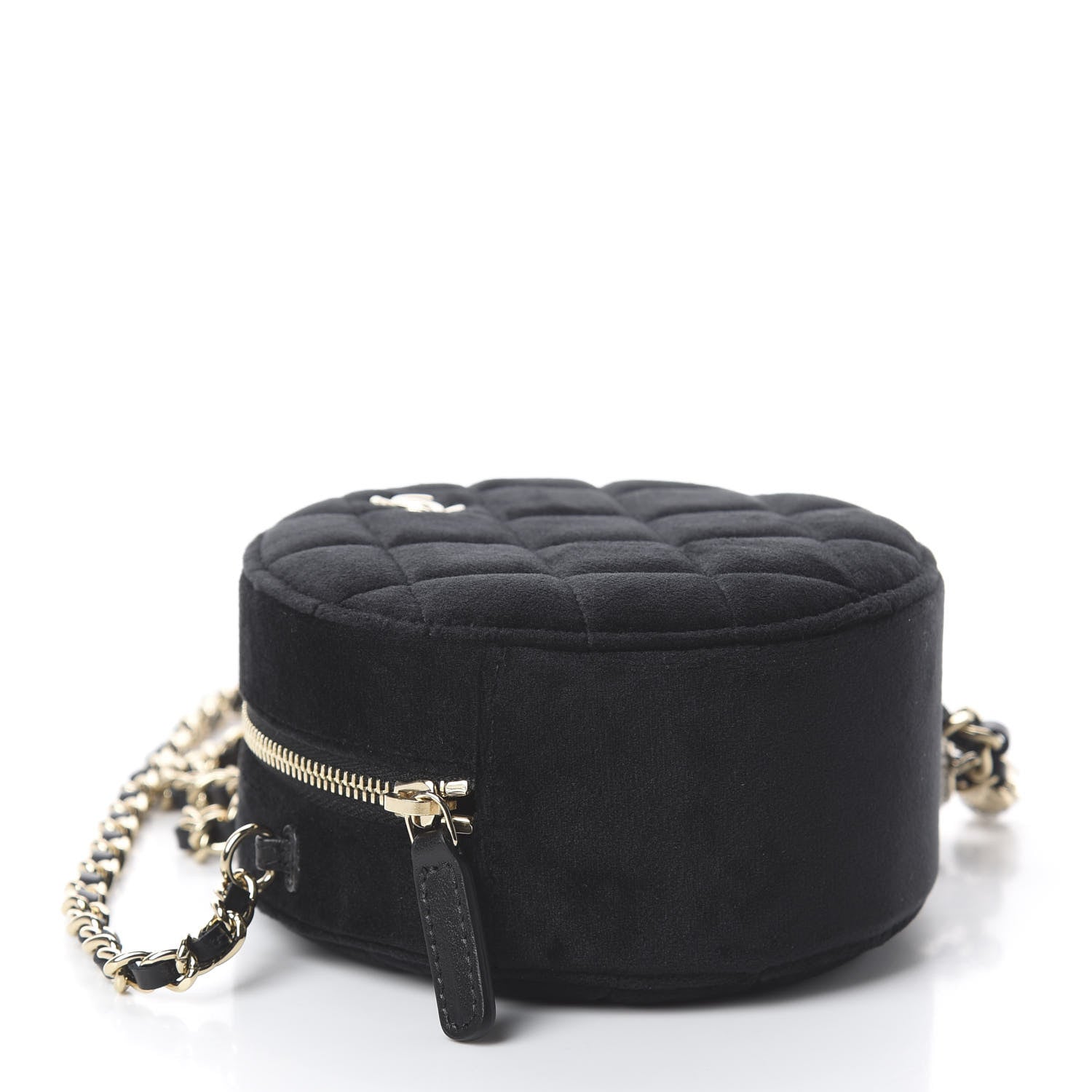 Chanel Velvet Round Quilted Pearl Crush Clutch With Chain Black 3 of 8