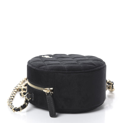 Chanel Velvet Round Quilted Pearl Crush Clutch With Chain Black 3 of 8
