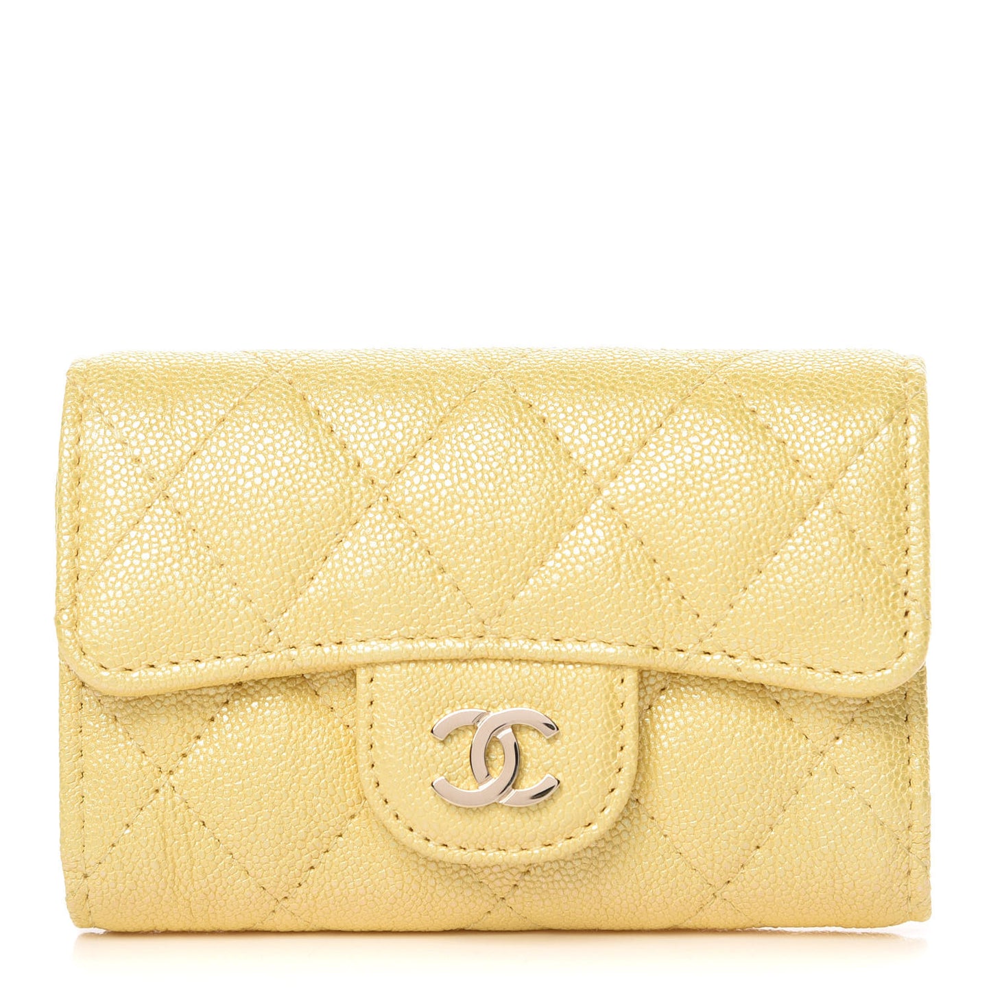 Iridescent Caviar Quilted Classic 4 Key Holder Wallet Yellow