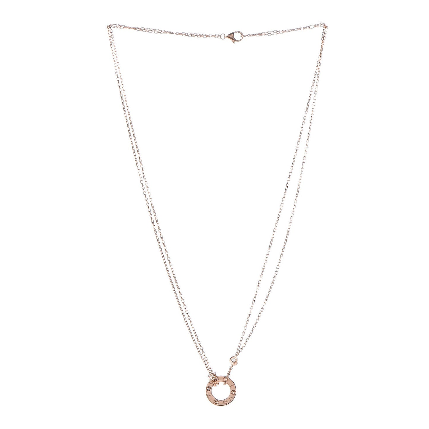 18K Pink Gold 2 Diamond LOVE Necklace