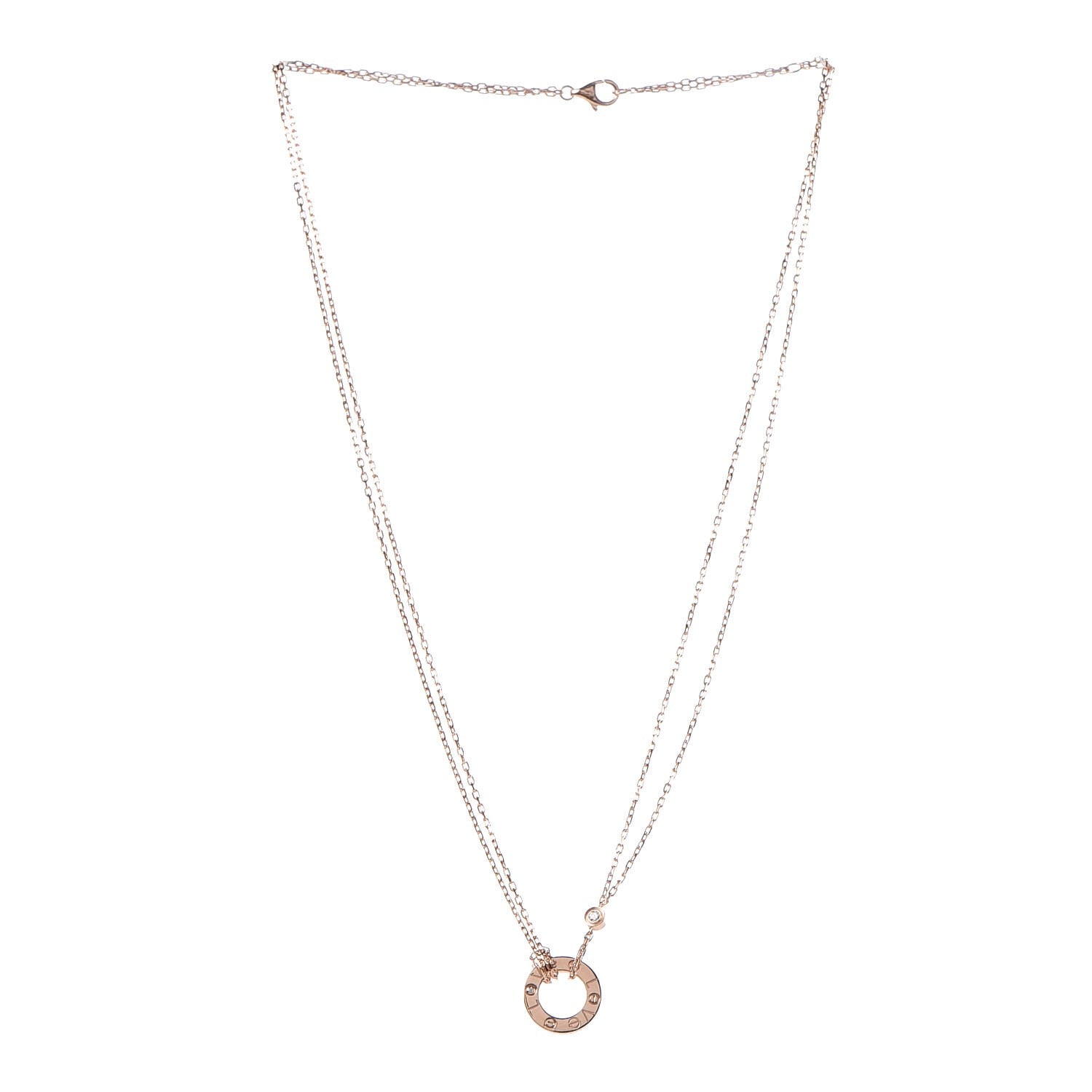 Cartier 18K Pink Gold 2 Diamond LOVE Necklace 3 of 6