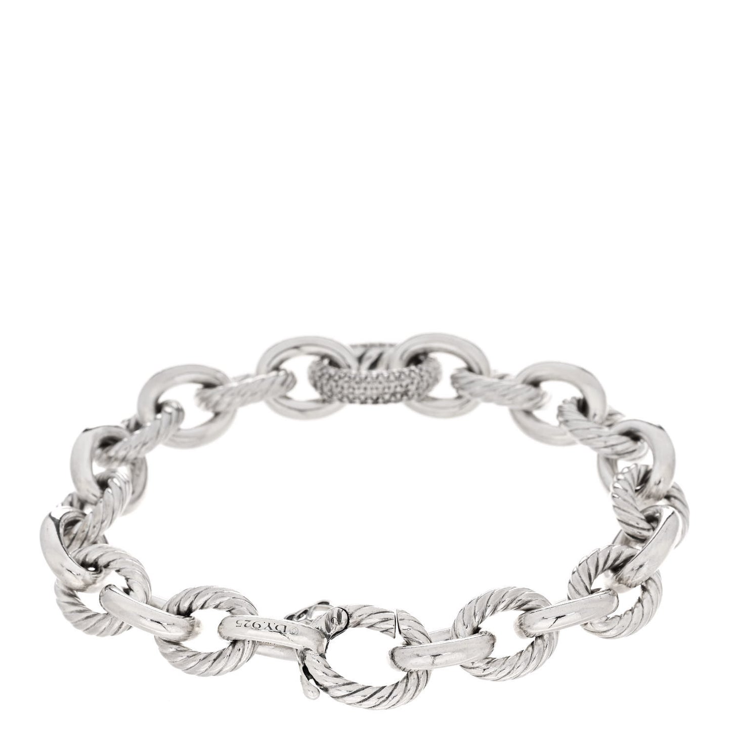 Sterling Silver Diamond 15mm Large Oval Link Bracelet