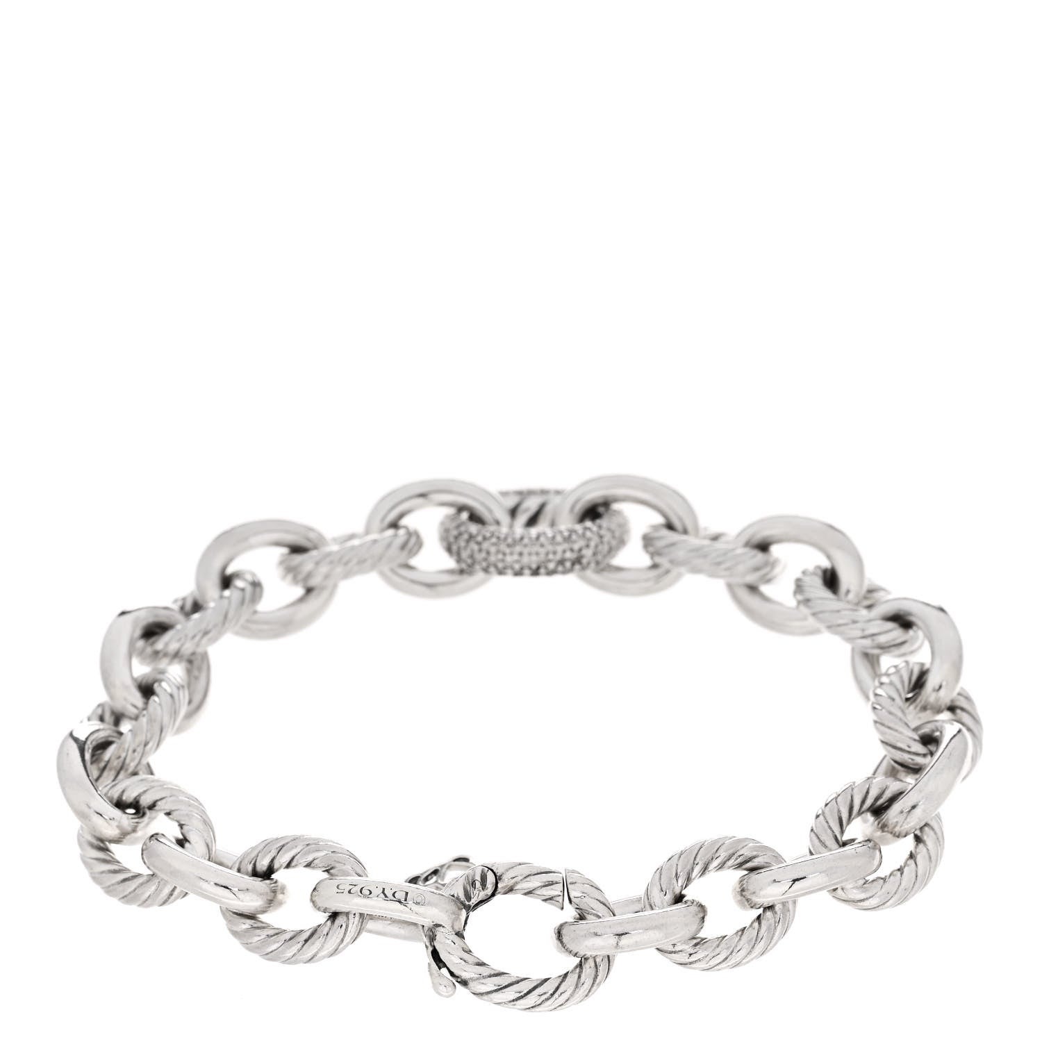 David Yurman Sterling Silver Diamond 15mm Large Oval Link Bracelet 2 of 3