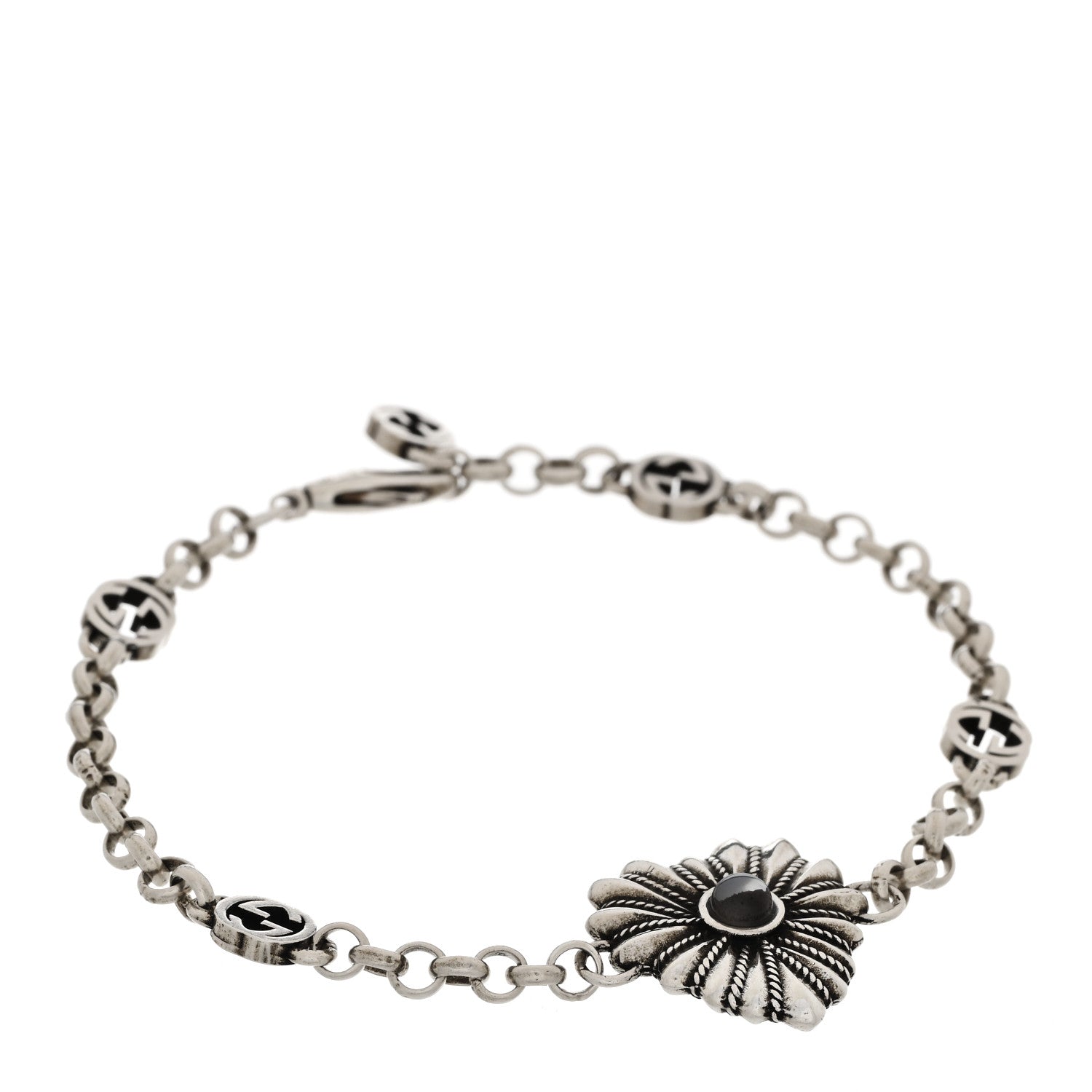 Gucci Sterling Silver Black Mother of Pearl Heart Bracelet 1 of 5