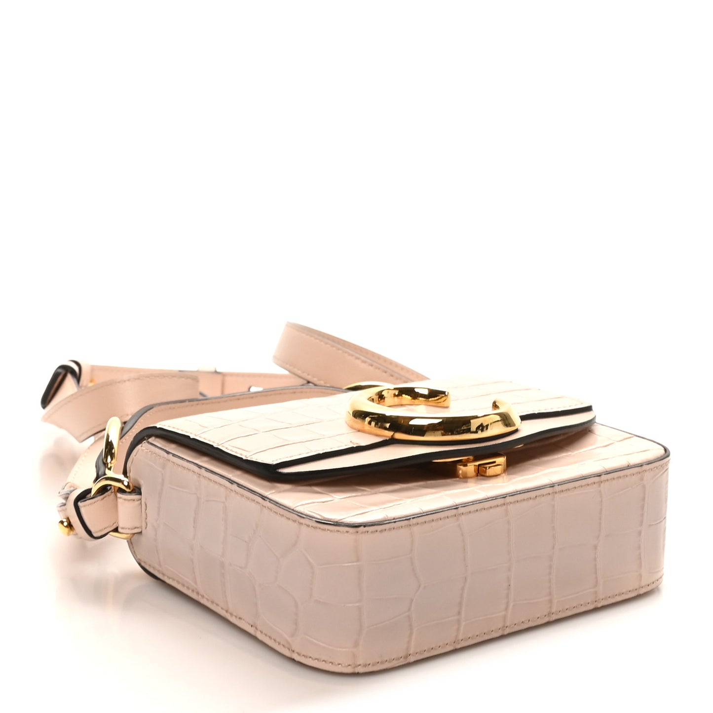 Calfskin Crocodile Embossed Mini C Double Carry Cement Pink