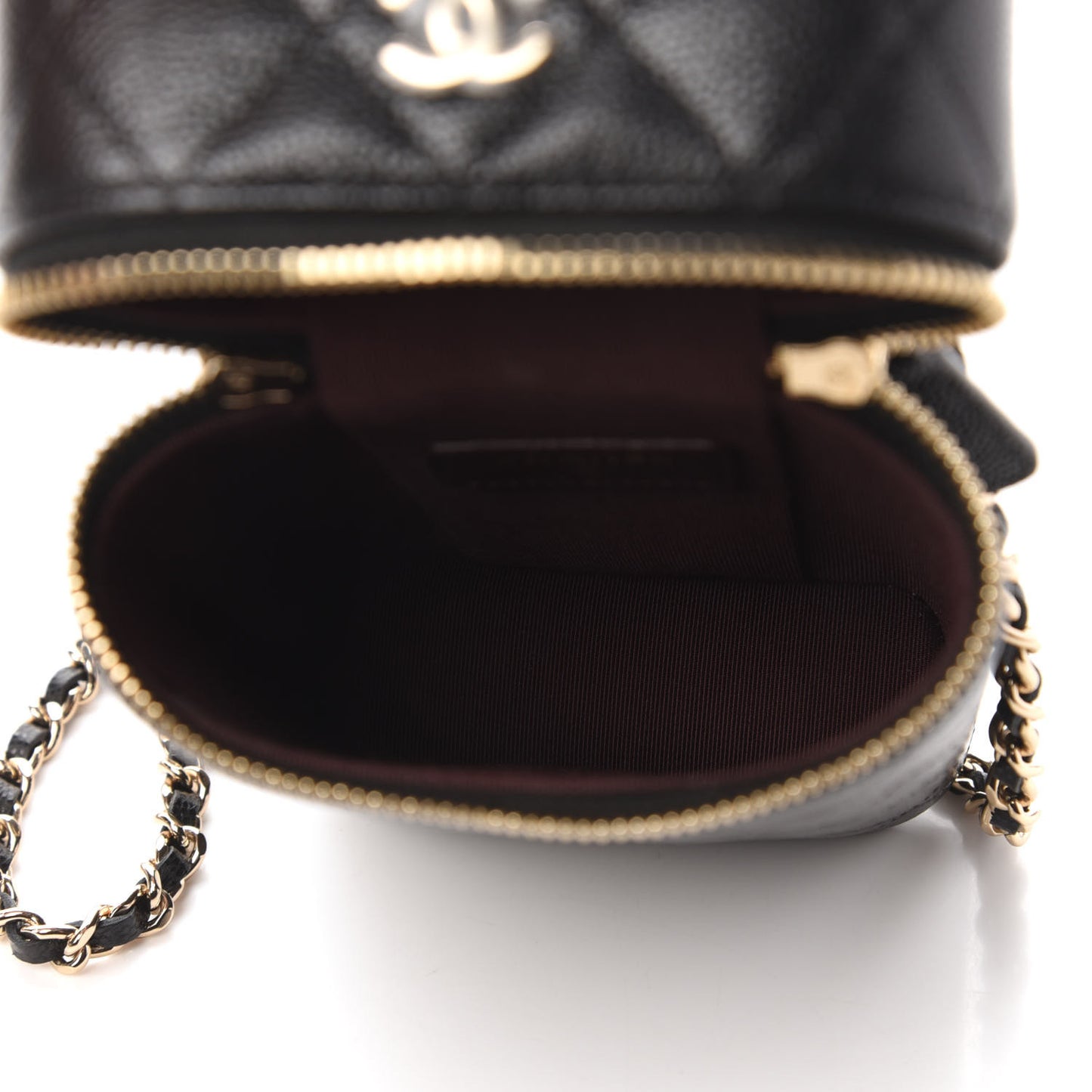 Caviar Quilted Phone Holder With Chain Black