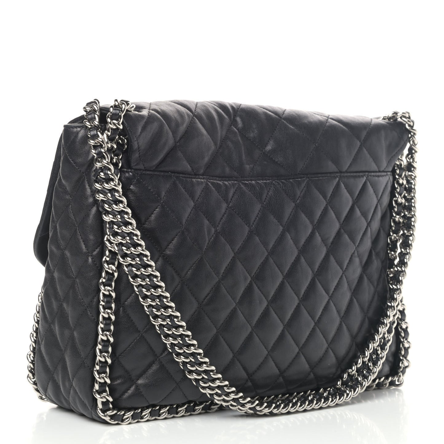 Washed Lambskin Quilted Maxi Chain Around Flap Black